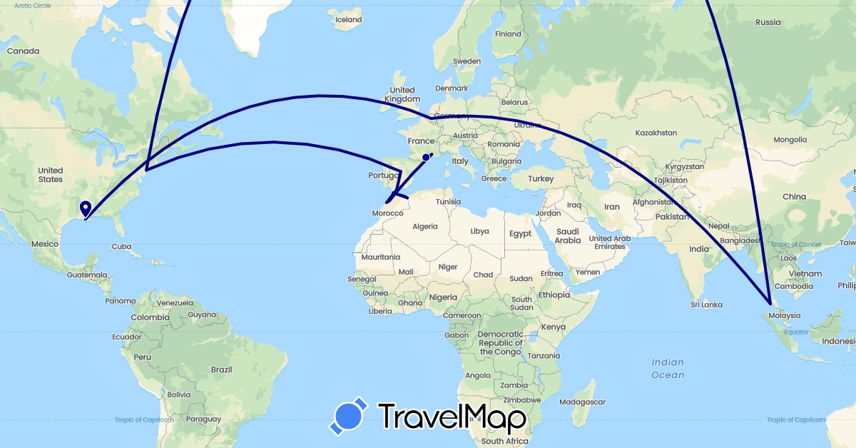 TravelMap itinerary: driving in Belgium, Spain, France, Morocco, Thailand, United States (Africa, Asia, Europe, North America)